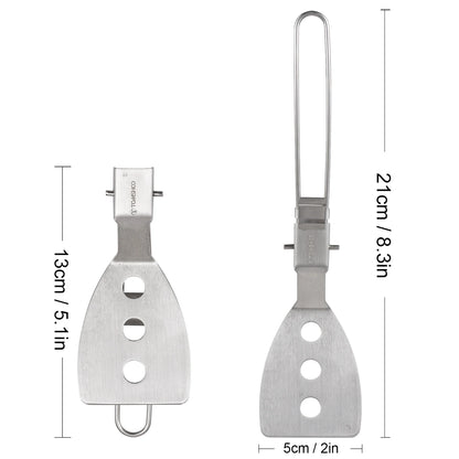 Stainless Steel Folding Spatula Turner - Compact Outdoor Cooking Tool for Camping, Hiking, BBQ, Picnic - Perfect for Mini Pancakes, Bread, Steak & Flat Cooking