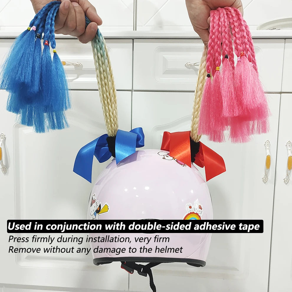 Motorcycle Helmet Braids - 2 Piece Set Women's Ponytail Wig with Suction Cup for Motorbike Helmets (164 Colors Available, Dual Pigtail Twist Style)