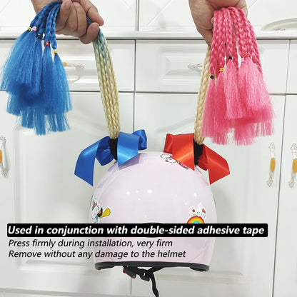 Motorcycle Helmet Braids - 2 Piece Set Women's Ponytail Wig with Suction Cup for Motorbike Helmets (164 Colors Available, Dual Pigtail Twist Style)