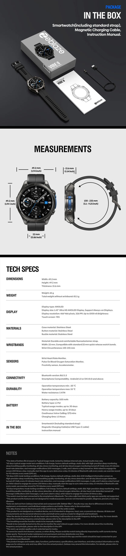 1.43" AMOLED Smart Watch with Voice Calling - Built-in Flashlight, Heart Rate & Blood Pressure Monitor