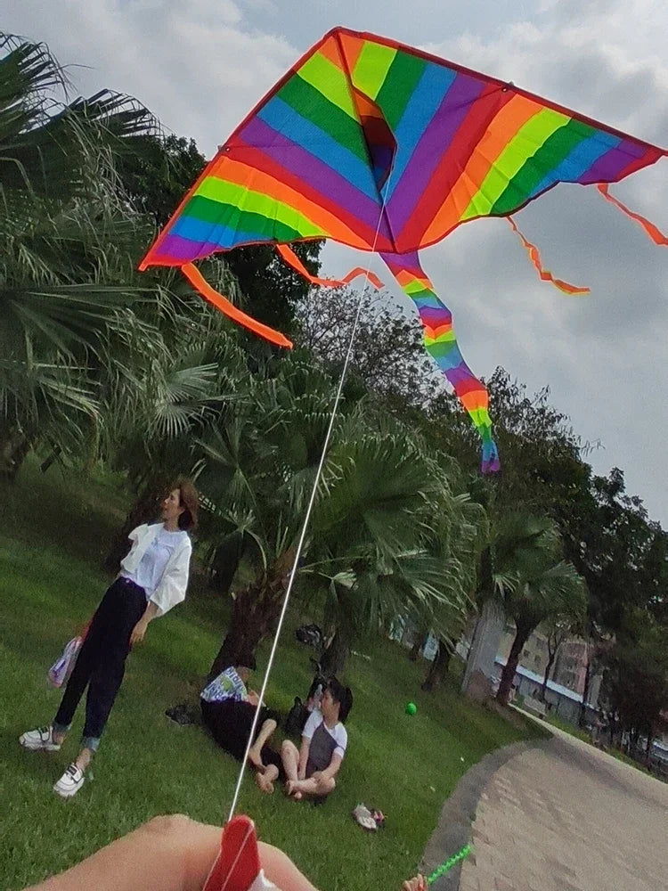 Rainbow Kite with Long Tail - Easy Flying Design with 30m Line for Kids and Outdoor Fun