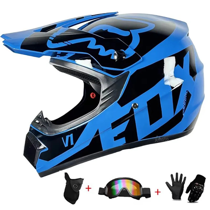 Kids Motocross Helmet Kit - DOT/ECE Certified Full-Face Helmet with Goggles & Gloves (Youth Off-Road Protection Set)
