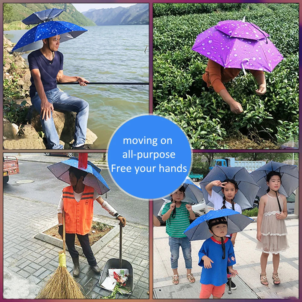 Foldable Umbrella Hat - Waterproof Hands-Free Rain & Sun Protection for Fishing, Camping & Beach (55-95CM Adjustable)