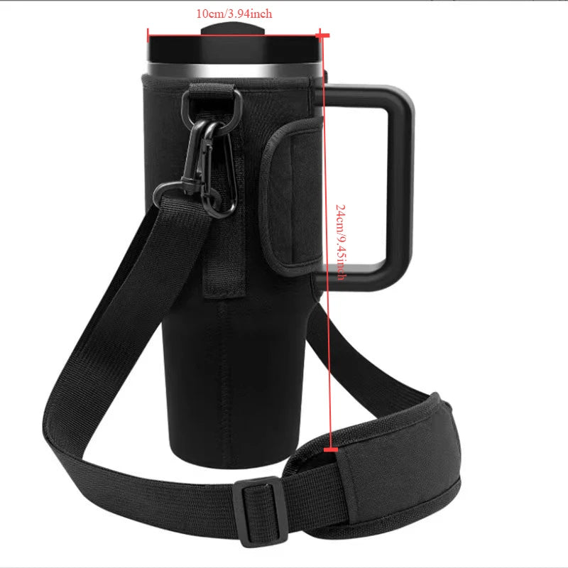 Water Bottle Carrier Bag - Insulated Sleeve for Large Capacity Tumbler with Handle & Adjustable Shoulder Strap - Hands-Free Hydration