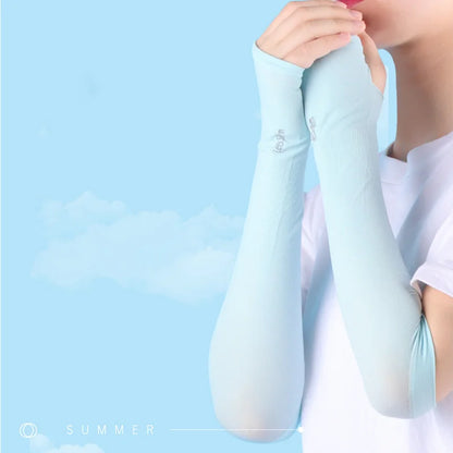 Premium Anti-UV Arm Covers - Unisex Ice Silk Cooling Sleeves with Fingerless Design for Cycling, Driving & Summer Sports