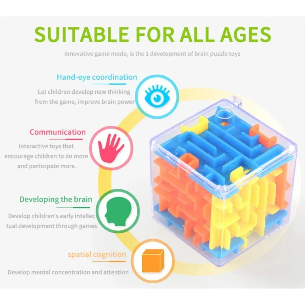 Mini 3D Maze Puzzle Cube - 4cm Six-Sided Transparent Speed Cube with Rolling Ball, Brain Teaser Toy & Stress Reliever for Kids