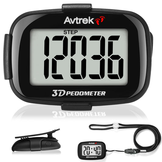 Avtrek Mini 3D Pedometer – Portable Pocket Step Counter & Digital Clock for Running, Walking & Outdoor Fitness