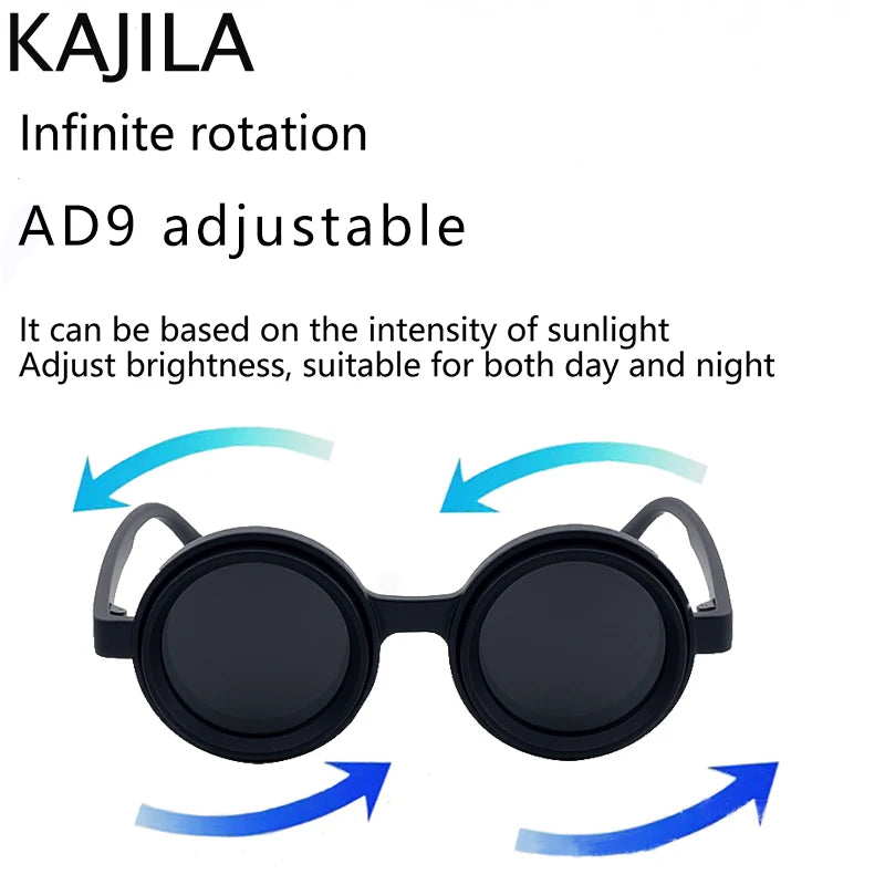 Polarized Steampunk Round Sunglasses - ND9 Adjustable Dimming, Small Frame Light-Reducing Eyewear for Men, Fishing & Driving UV400