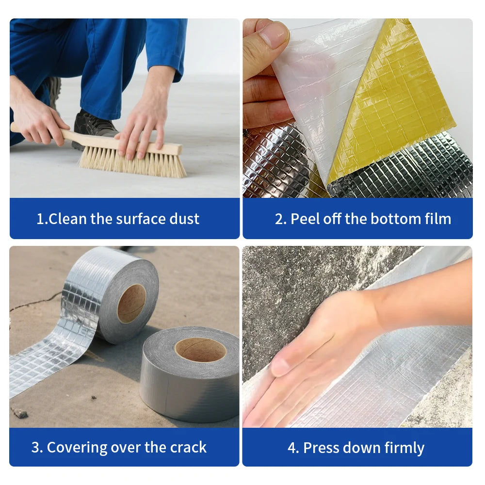 Heavy-Duty Aluminum Foil Butyl Tape - Waterproof High Temperature Resistant Self-Adhesive Tape for Wall Pool Roof Crack Duct Repair