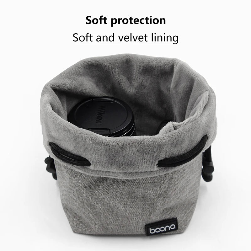 Camera Lens Bag - Waterproof Drawstring Pouch with Fleece Protection for DSLR Cameras