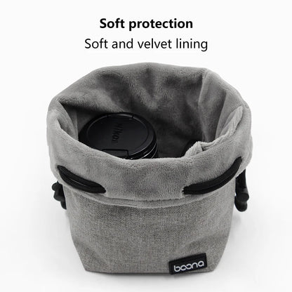 Camera Lens Bag - Waterproof Drawstring Pouch with Fleece Protection for DSLR Cameras