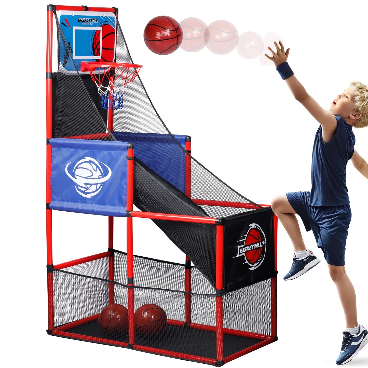 Indoor/Outdoor Arcade Basketball Game Set - Complete with Hoop and Balls for Kids Competition