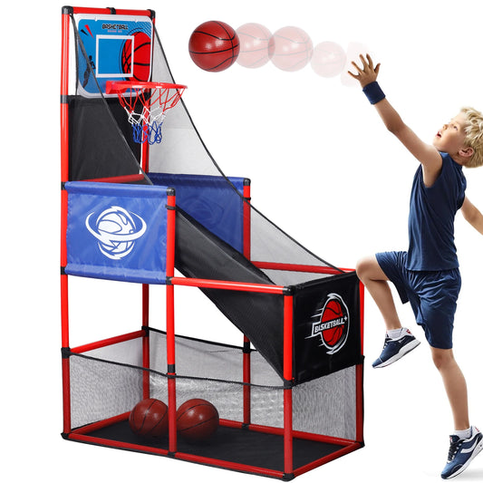 Indoor/Outdoor Arcade Basketball Game Set - Complete with Hoop and Balls for Kids Competition