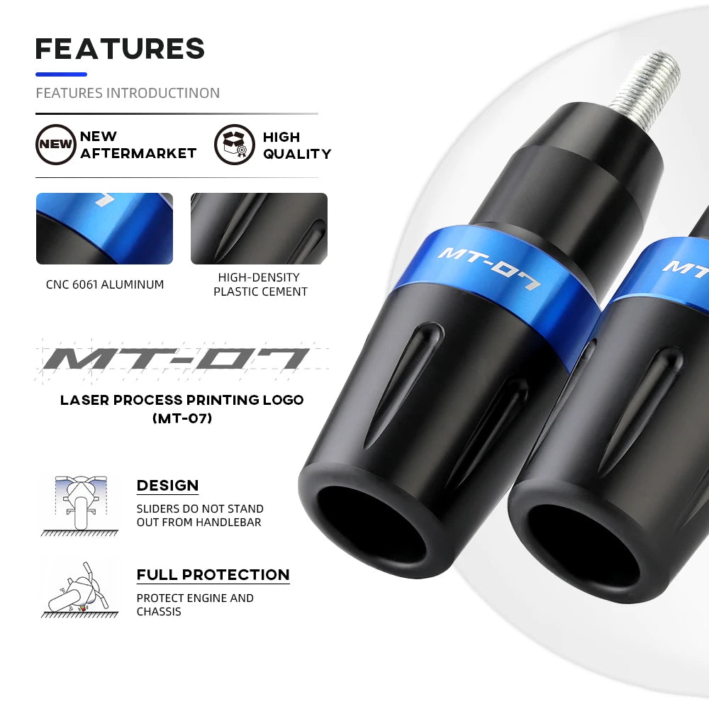 YAMAHA MT-07/FZ-07 Frame Sliders - Crash Protection Pads for MT07 2014-2025, Tracer 700/GT - Motorcycle Falling Protection Accessories