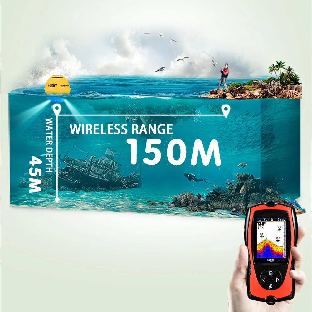 Wireless Fish Finder - Rechargeable Sonar Sensor 45M Depth for Portable Fishing