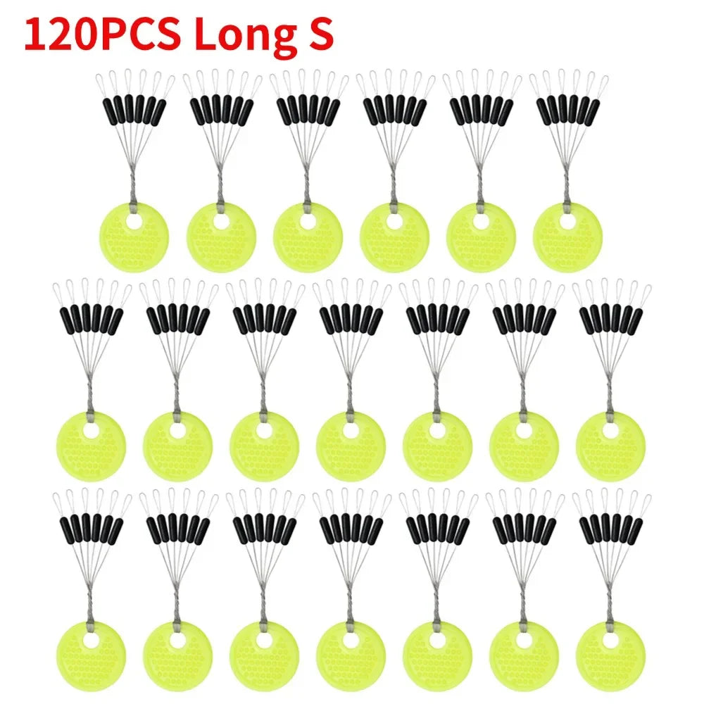 Fishing Line Space Beans Set - 60pcs (10 Groups) Rubber Stoppers, Oval & Long Column Shaped Vertical Bobber Tools