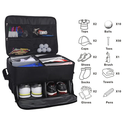 Waterproof Golf Trunk Organizer - Large Storage Box for Golf Shoes, Balls, Tees, Clothes, Gloves & Accessories