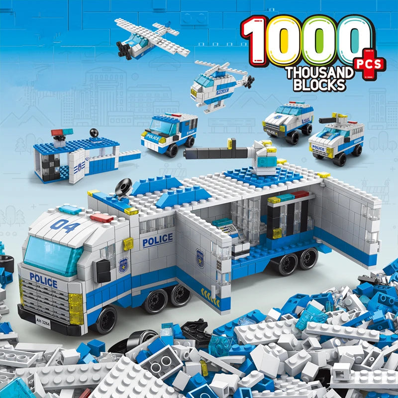 6-in-1 Emergency Vehicle Building Blocks Set - Police, Fire Truck & Construction Models (Compatible Building Bricks)