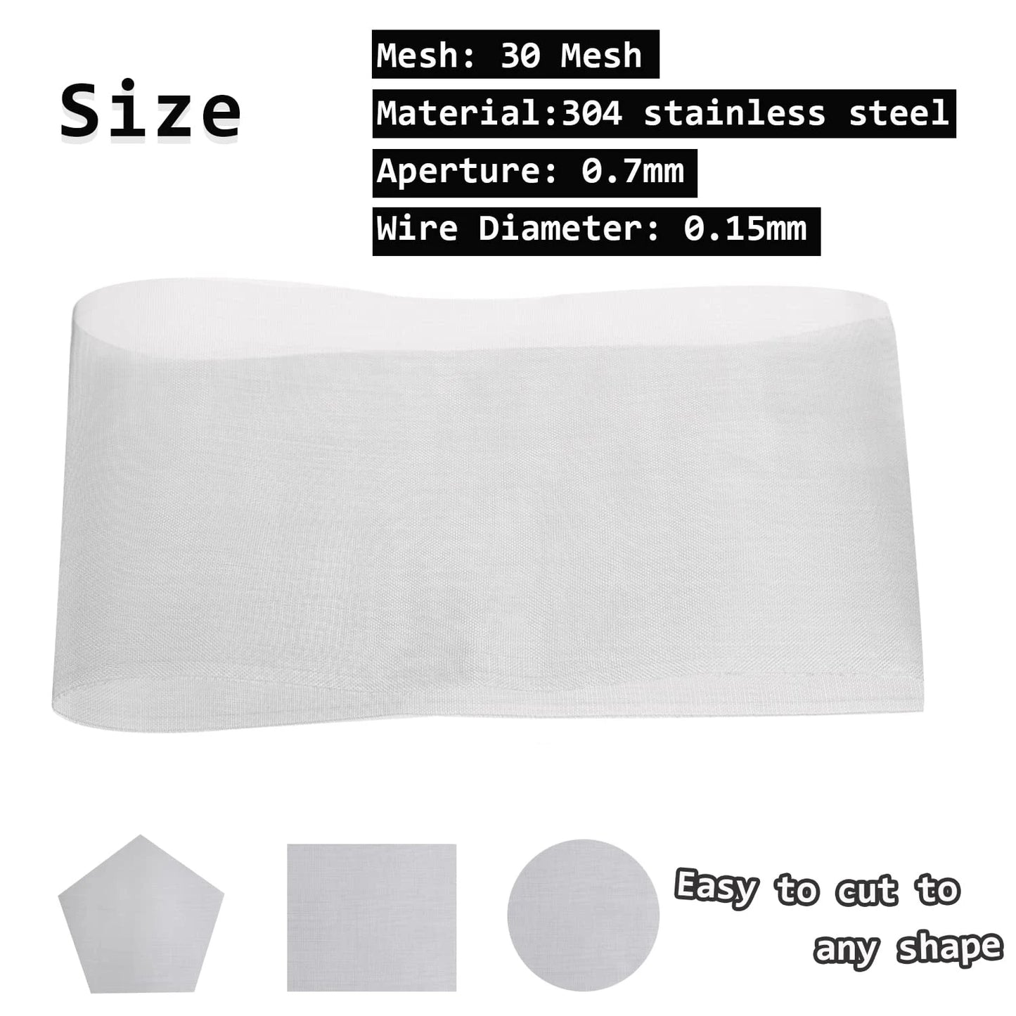 304 Stainless Steel Mesh Screen - 30 Mesh Woven Metal with 0.07mm Holes for Ventilation, Windows & Filters