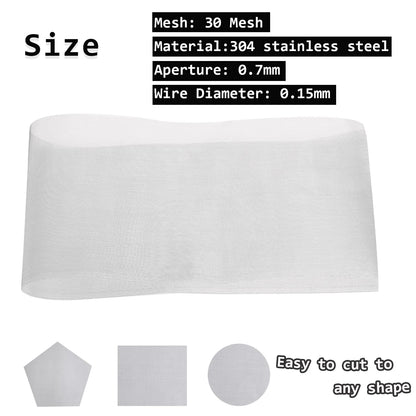 304 Stainless Steel Mesh Screen - 30 Mesh Woven Metal with 0.07mm Holes for Ventilation, Windows & Filters