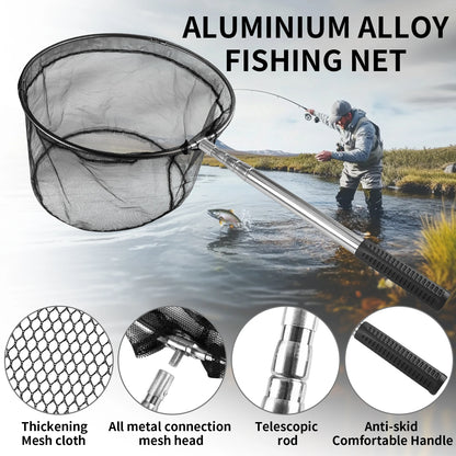 Professional Telescoping Fishing Landing Net - Aluminum Alloy Construction - Extends 55cm to 190cm with Folding Mesh Design