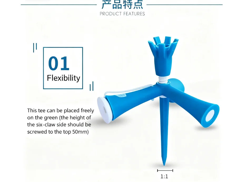 Adjustable Tripod Golf Tee Set (4-Pack) - Height-Adjustable Plastic Holder for Practice & Training