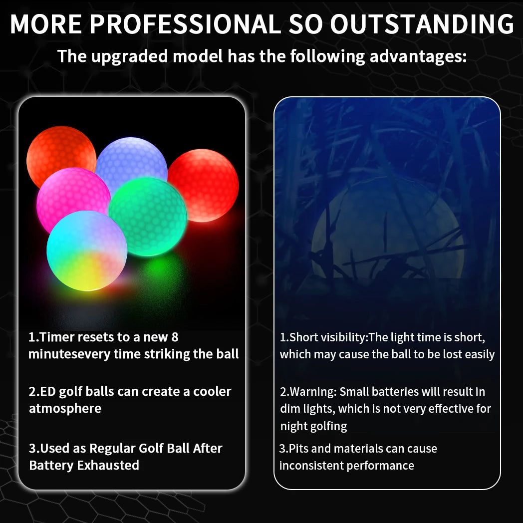 Night Glow Golf Balls - 6 Pack Impact-Activated High-Visibility Balls for Nighttime Play