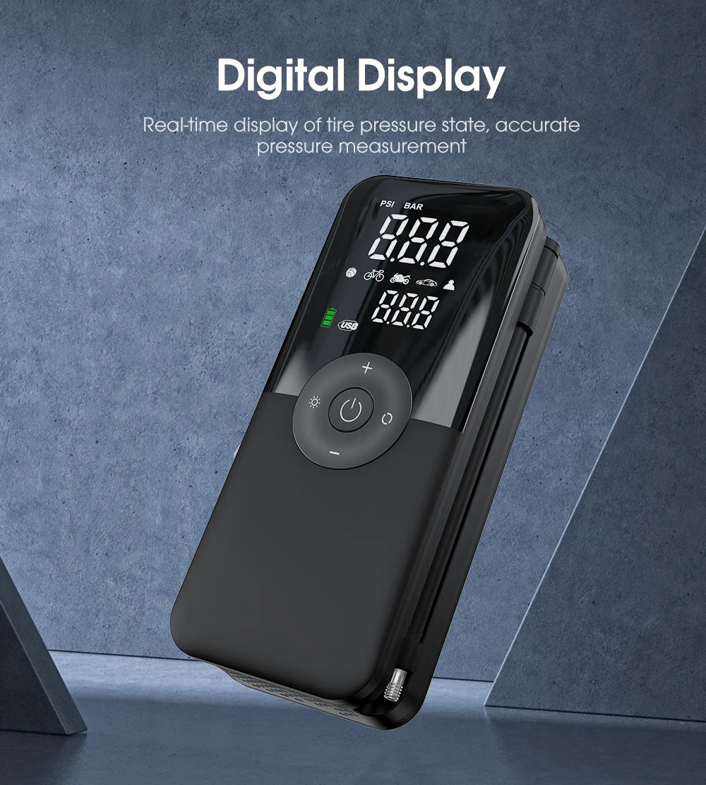 CARSUN Rechargeable Digital Tire Inflator - Portable Cordless Air Compressor for Car, Motorcycle, Bicycle & Balls