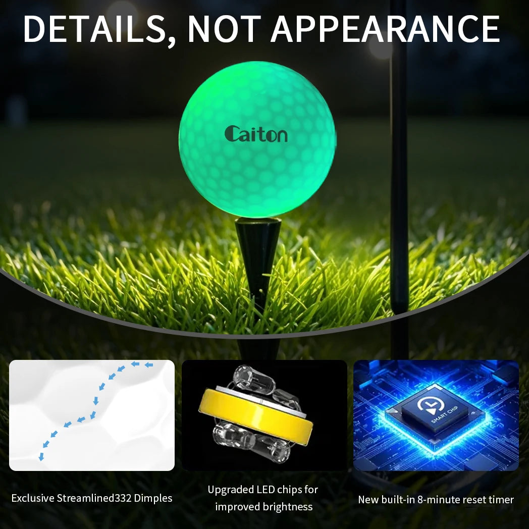 Night Glow Golf Balls - 6 Pack Impact-Activated High-Visibility Balls for Nighttime Play