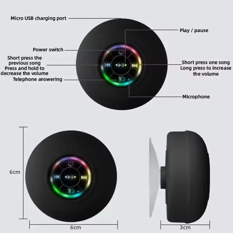 Waterproof Mini Bluetooth Speaker 2025 - Wireless LED Suction Cup Stereo for Bathroom & Outdoor Sports