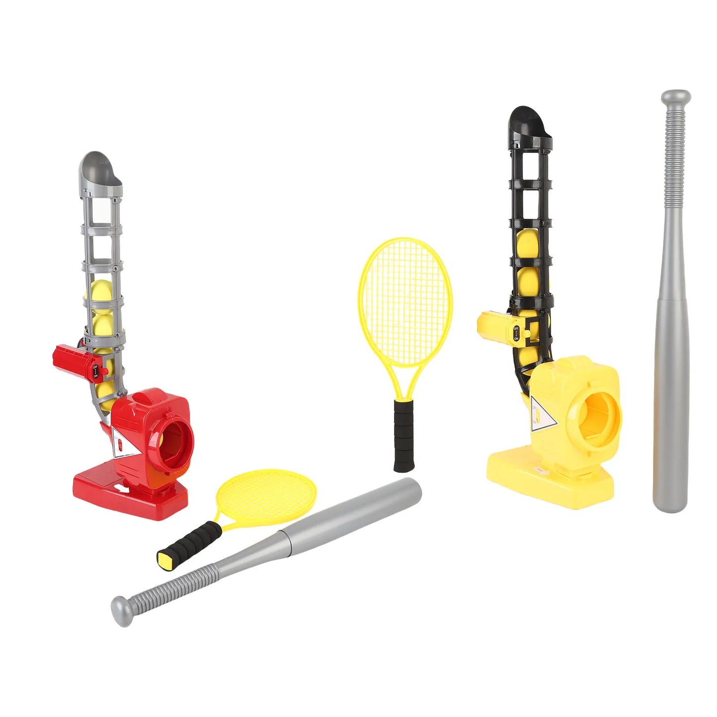 2-in-1 Baseball & Tennis Automatic Pitching Machine - Complete Training Set with Bat, Racket & 6 Balls