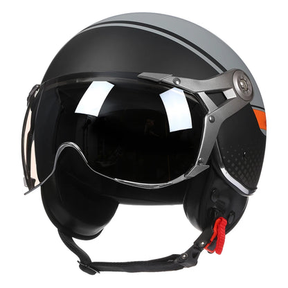 Retro 3/4 Open Face Motorcycle Helmet - Jet Style with Visor for Motorbike & Scooter Riding