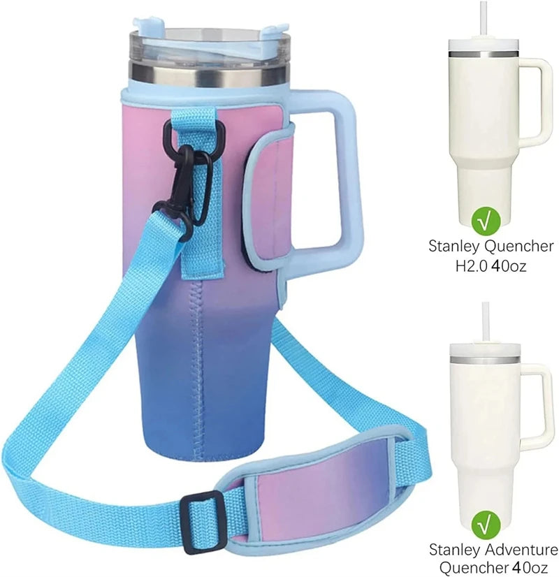 Water Bottle Carrier Bag - Insulated Sleeve for Large Capacity Tumbler with Handle & Adjustable Shoulder Strap - Hands-Free Hydration