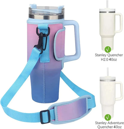 Water Bottle Carrier Bag - Insulated Sleeve for Large Capacity Tumbler with Handle & Adjustable Shoulder Strap - Hands-Free Hydration