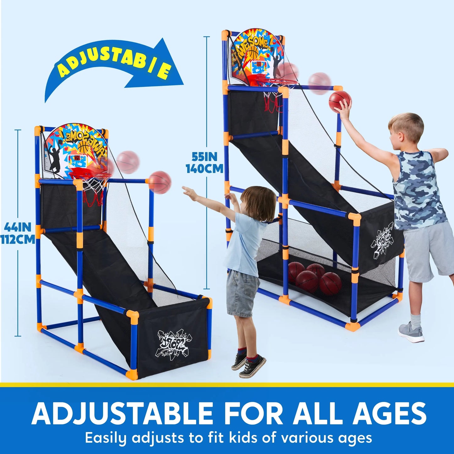 LED Scoring Arcade Basketball Game - Adjustable Height 44"-55" with 4 Balls for Ages 3-12