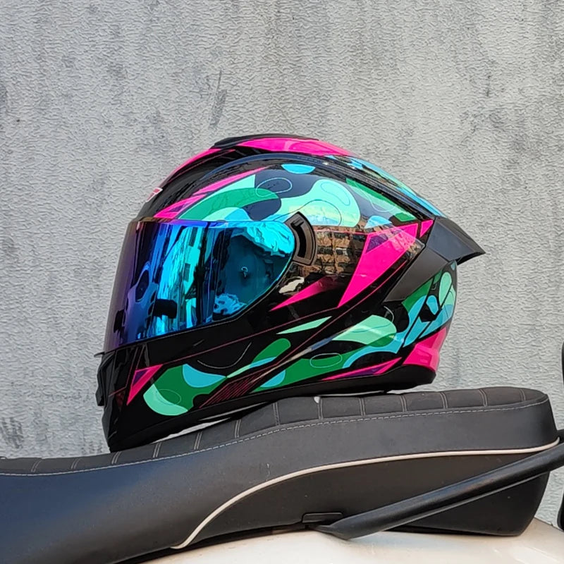 Full Face Racing Motorcycle Helmet - Winter Warm Double Visor Motorbike Sports Helmet LVS-701