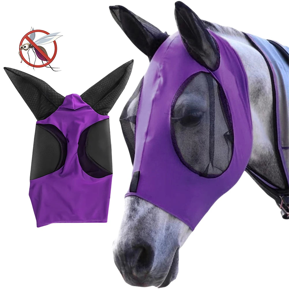 Breathable Mesh Horse Fly Mask - Anti-Mosquito Knitted Equestrian Protection