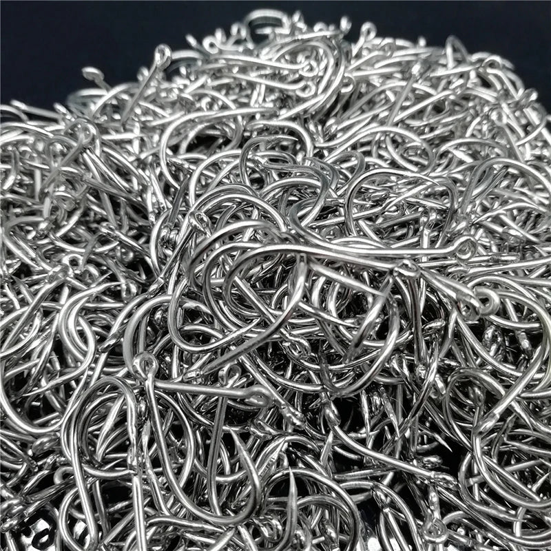 Professional Fishing Hook Set - 200 Pieces Eyed Circle Jighead Hooks, Sizes 3-12, Barbed Design for Carp Fishing and General Angling