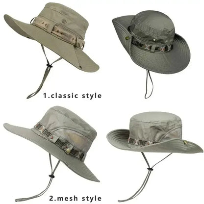 Men's UV Protection Wide Brim Bucket Hat - Outdoor Safari Hiking Mesh Fisherman Cap