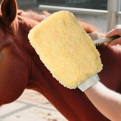 Fleece Grooming Mitt for Horses - Tick Applicator Glove for Bathing & Cleaning, Multifunctional for Cats, Dogs & Bunnies, 1pc