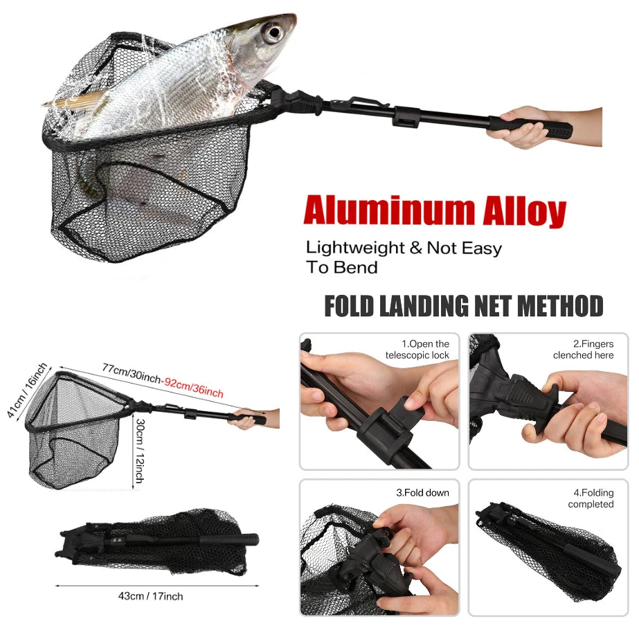 Professional Telescoping Fishing Landing Net - Aluminum Alloy Construction - Extends 55cm to 190cm with Folding Mesh Design