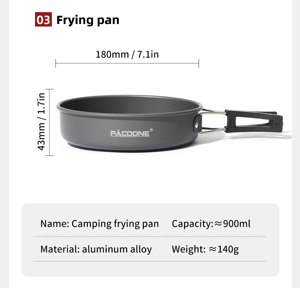 PACOONE Portable Camping Cookware Set - Complete Outdoor Cooking Kit with Pot, Kettle, Pan & Tableware for Hiking and Picnic