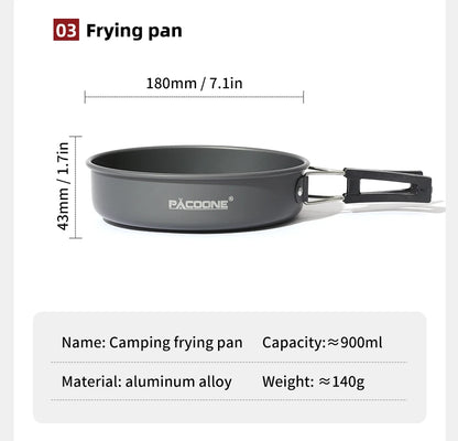 PACOONE Portable Camping Cookware Set - Complete Outdoor Cooking Kit with Pot, Kettle, Pan & Tableware for Hiking and Picnic