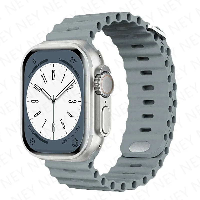 Ocean Strap Silicone Band for Apple Watch - Compatible with Ultra 2, Series 9/8/7/6/5/4/3/SE - All Sizes (49mm, 45mm, 44mm, 42mm, 41mm, 40mm) - Premium Silicone Bracelet Wristband