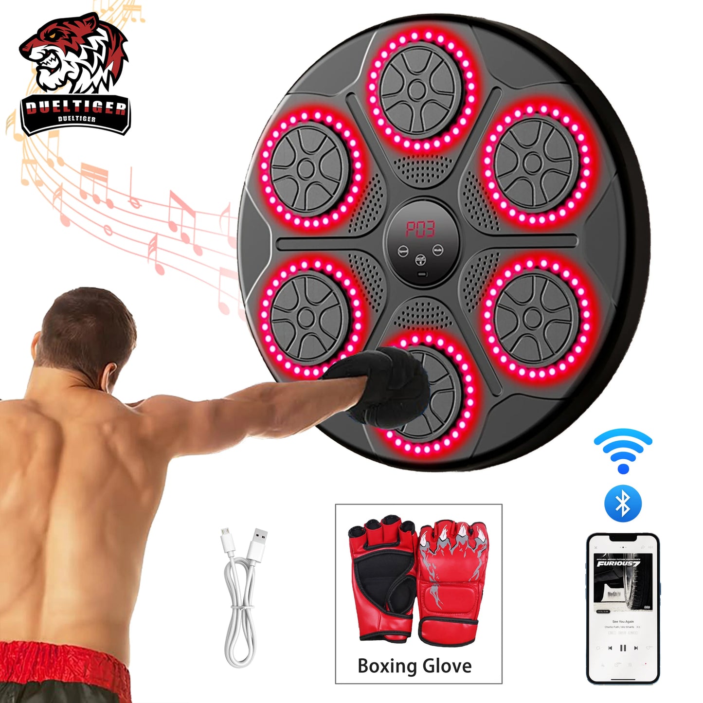 Smart Bluetooth Music Boxing Trainer - Wall-Mounted Electronic Punching Target for Home & Gym
