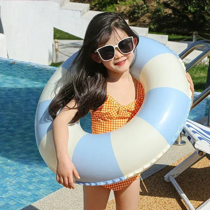 Kids PVC Striped Swimming Ring - Inflatable Floating Tube Donut for Boys & Girls Summer Pool Fun