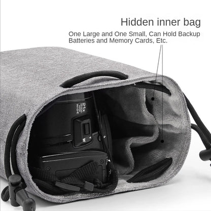 Camera Lens Bag - Waterproof Drawstring Pouch with Fleece Protection for DSLR Cameras