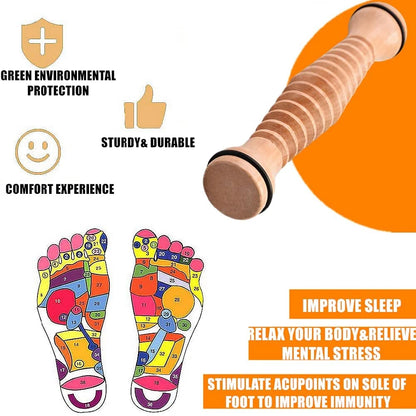 Wooden Foot Massage Roller - Acupressure Relief for Plantar Fasciitis & Foot Pain