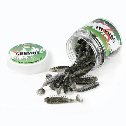 SUNMILE Artificial Soft Bait Fishing Worms - 4cm/0.6g - 20 Piece Set - Rock Fishing Wobblers for Perch, Trout & Bass