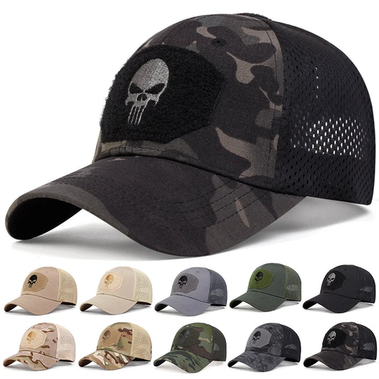 Unisex Skull Embroidered Baseball Cap - Breathable Adjustable Sun Hat for Spring & Autumn Outdoor
